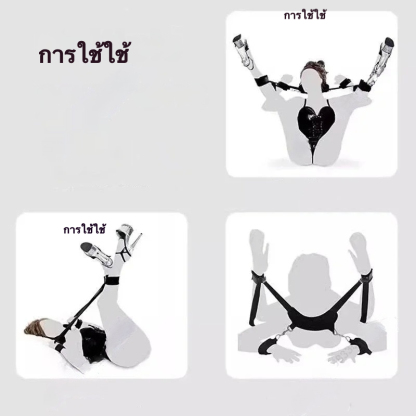 กุญแจมือและเท้าแบบขาแยก วัสดุผ้าฝ้าย+ไนลอน สำหรับการควบคุมและฝึกฝน ท่าทางหลากหลาย