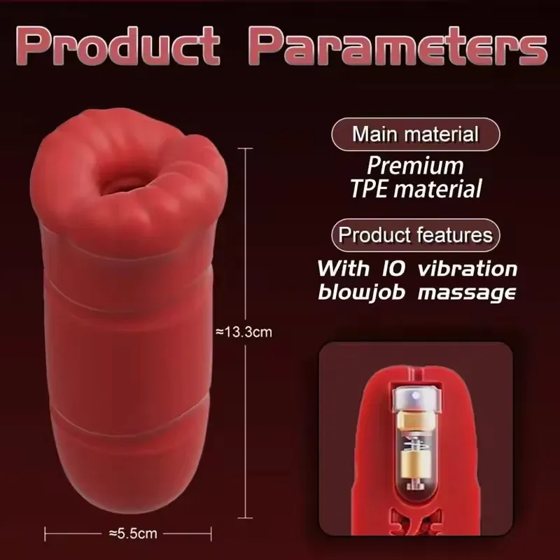 10 Modes Male Masturbators Thick Lip + Tongue Elastic TPE