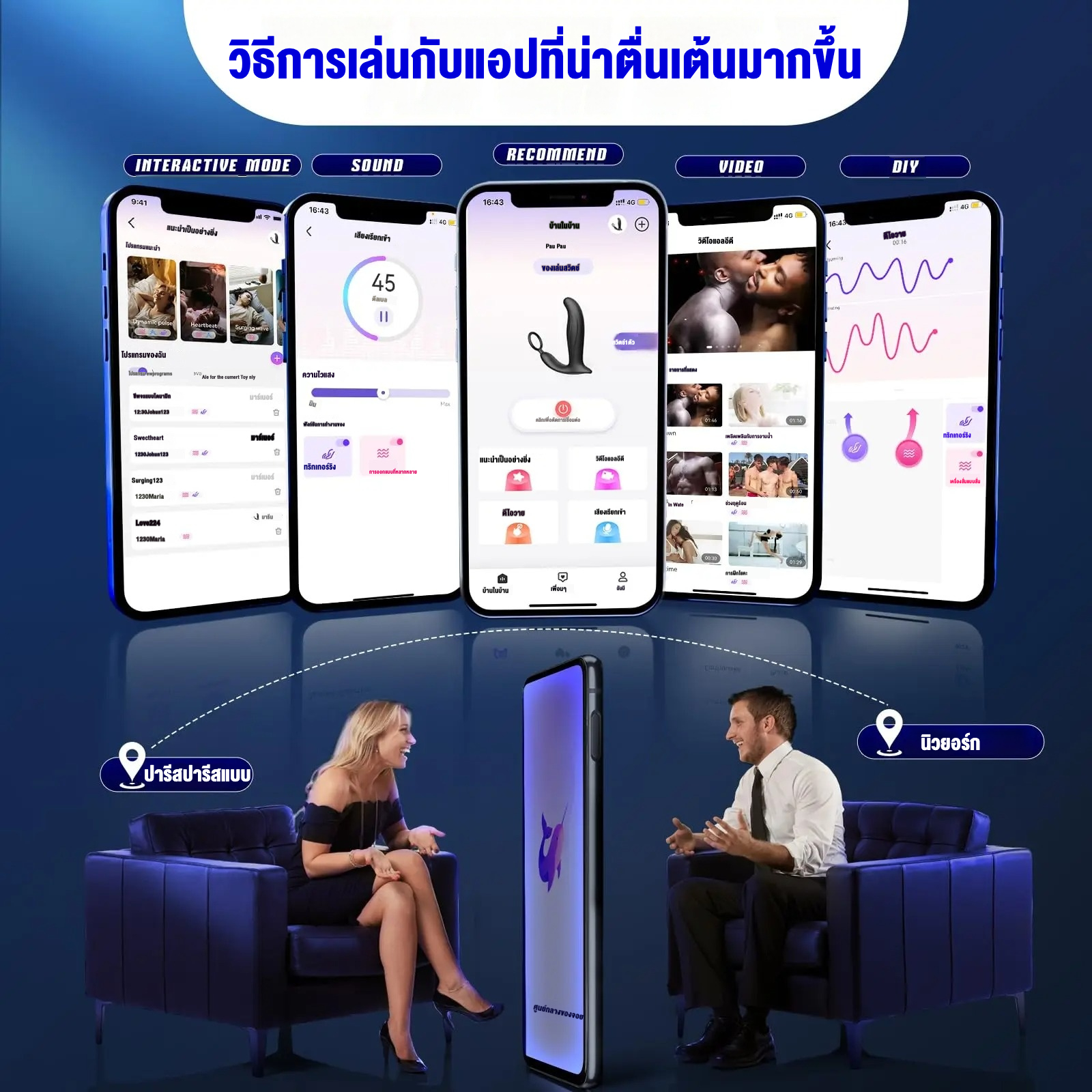 ต่อมลูกหมากเครื่องนวด มอเตอร์คู่ สั่น+แกว่ง+ขยับ ควบคุมรีโมท IPX5-sextoyfunny