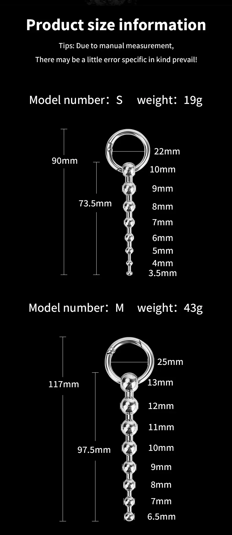 304 Stainless Steel Beaded Urethral Sound 3 Sizes Available
