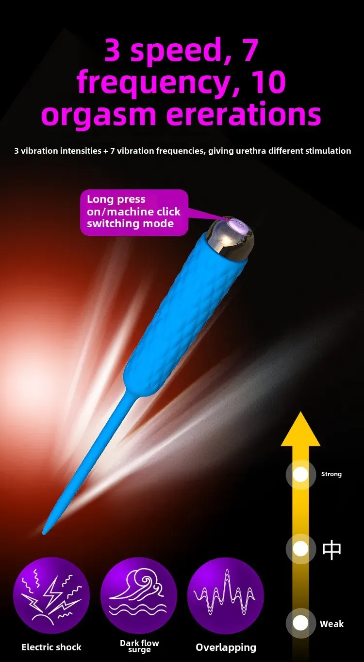 7 Frequencies, 3 Intensity Levels Silicone Urethral Sound