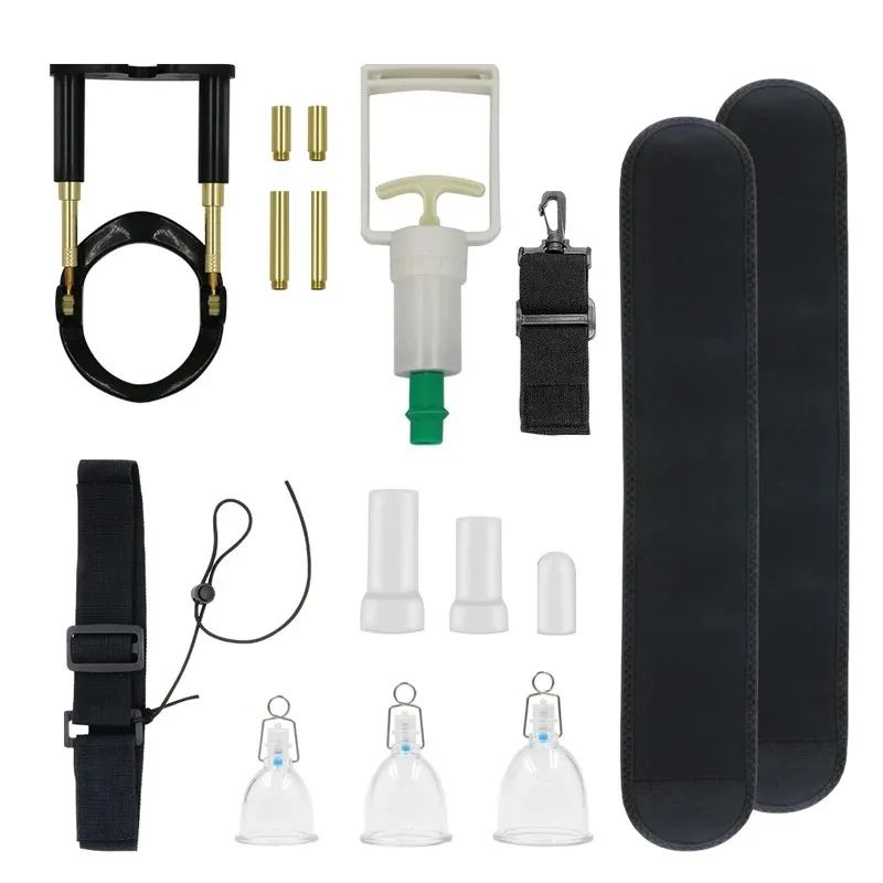 Male 3In1 Adjustable Vacuum Penis Stretcher Set With 3 Sleeves