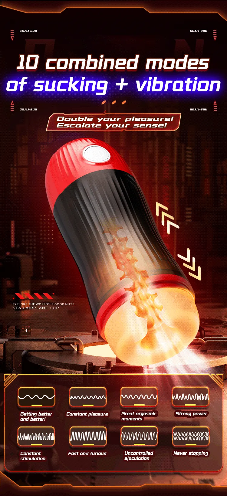 3 Speeds + 7 Frequencies Male Masturbator Dual-Button Control