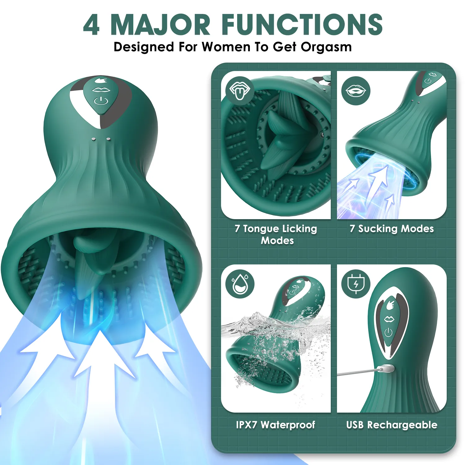 Dual 7 Frequencies Rotating Licking Vibrator & Breast Toy