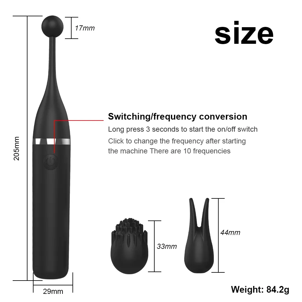 10 Frequencies Vibrator With 2 Different Massage Heads
