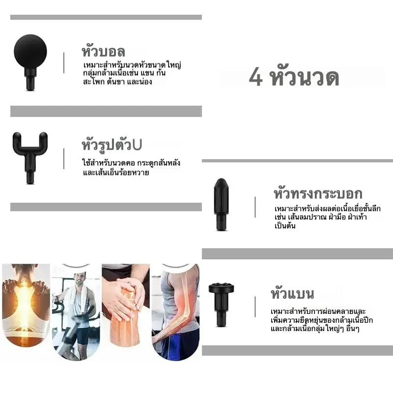เครื่องนวดหลายฟังก์ชัน ชิปอัจฉริยะ 3200 รอบ/นาที 6 ระดับความถี่สั่นสะเทือน ความกว้างการสั่น 6 มม. หลายฟังก์ชันในเครื่องเดียว
