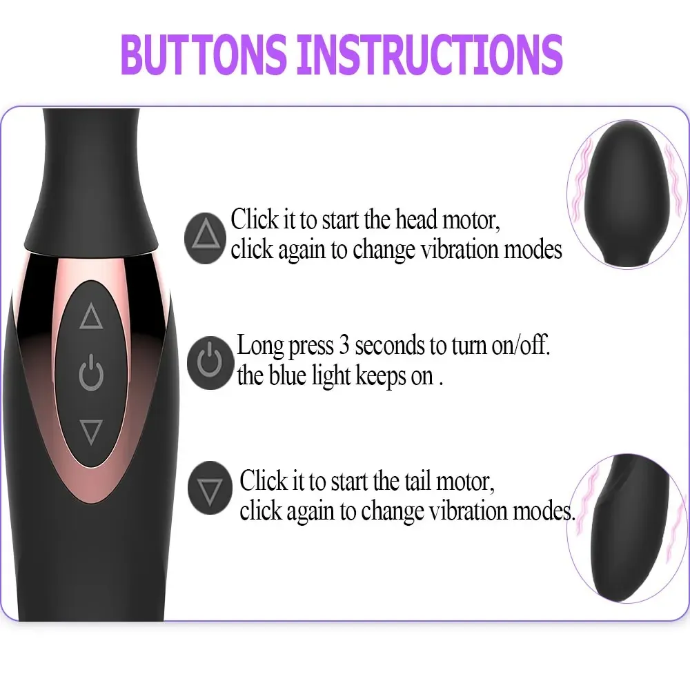 10 Frequencies Simulated Penis Dual-Head AV Wand Vibrator