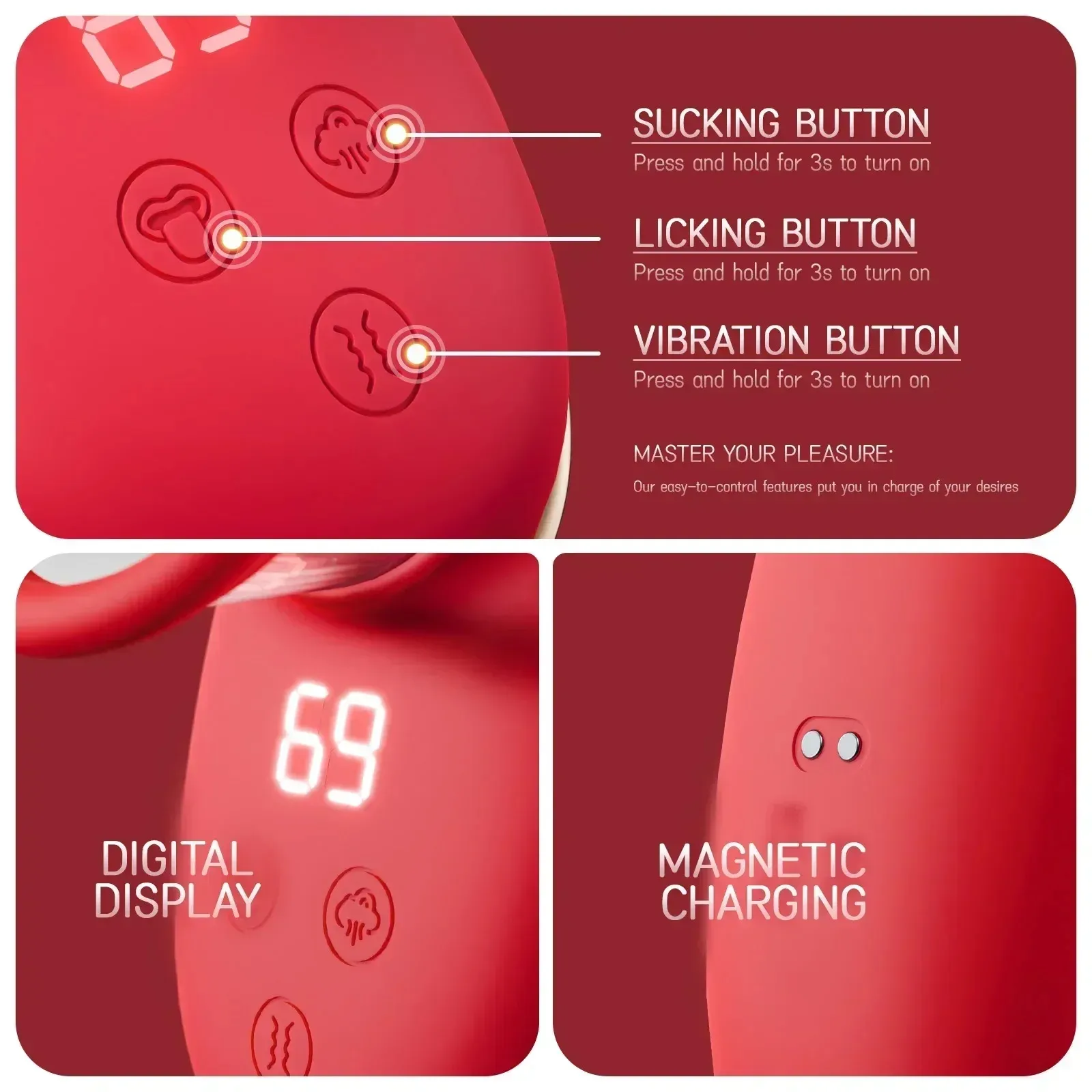 Vibrating + Suction + Licking Tongue Vibrator & Breast Toy