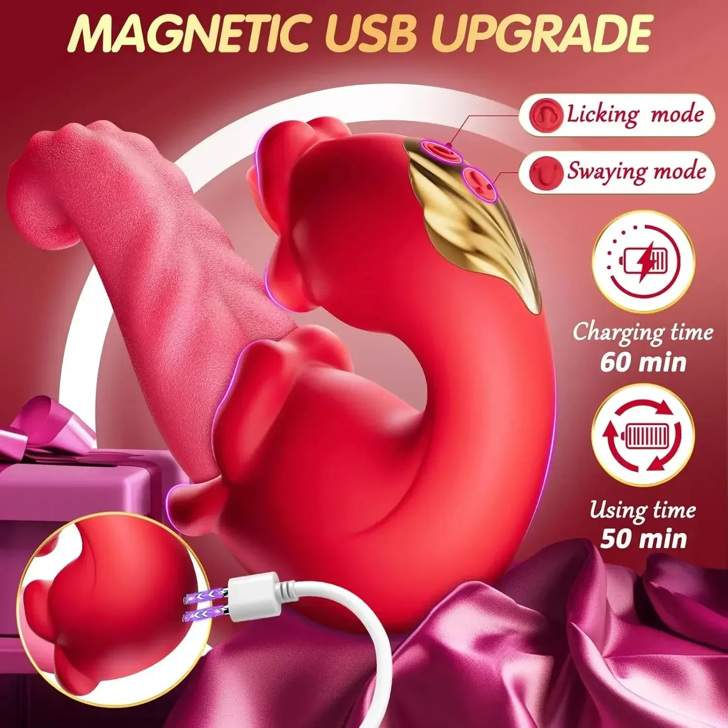 Dual Tongues 3 Speeds + 7 Modes Independent Control Vibrator