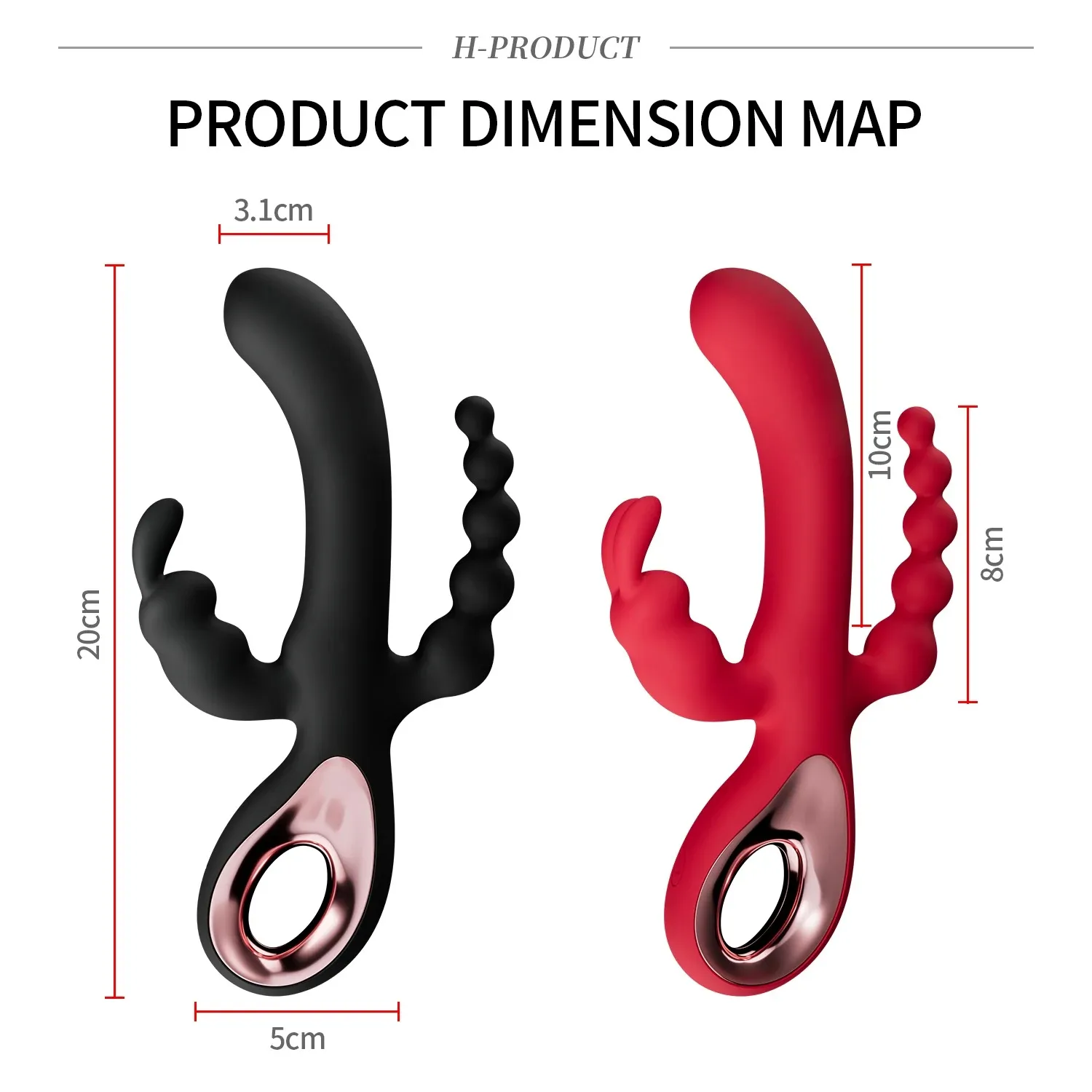Finger Grip 10 Frequencies Rabbit Ear Beaded 3-Head Vibrator