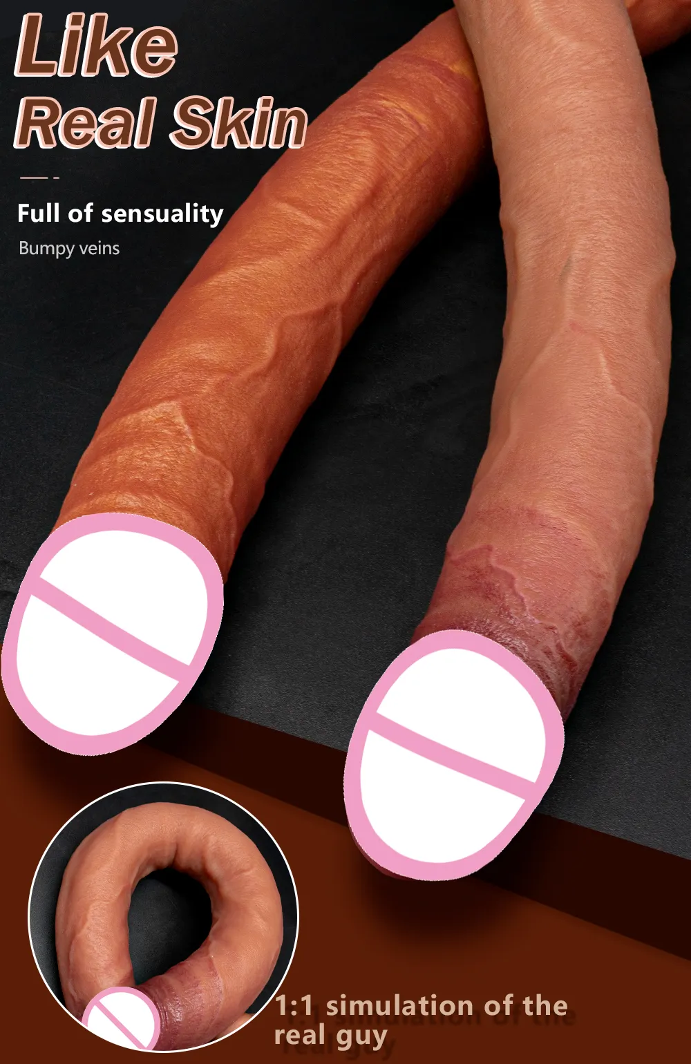 Extra-Long Bendable Dual-Head Lesbian Realistic Dildo