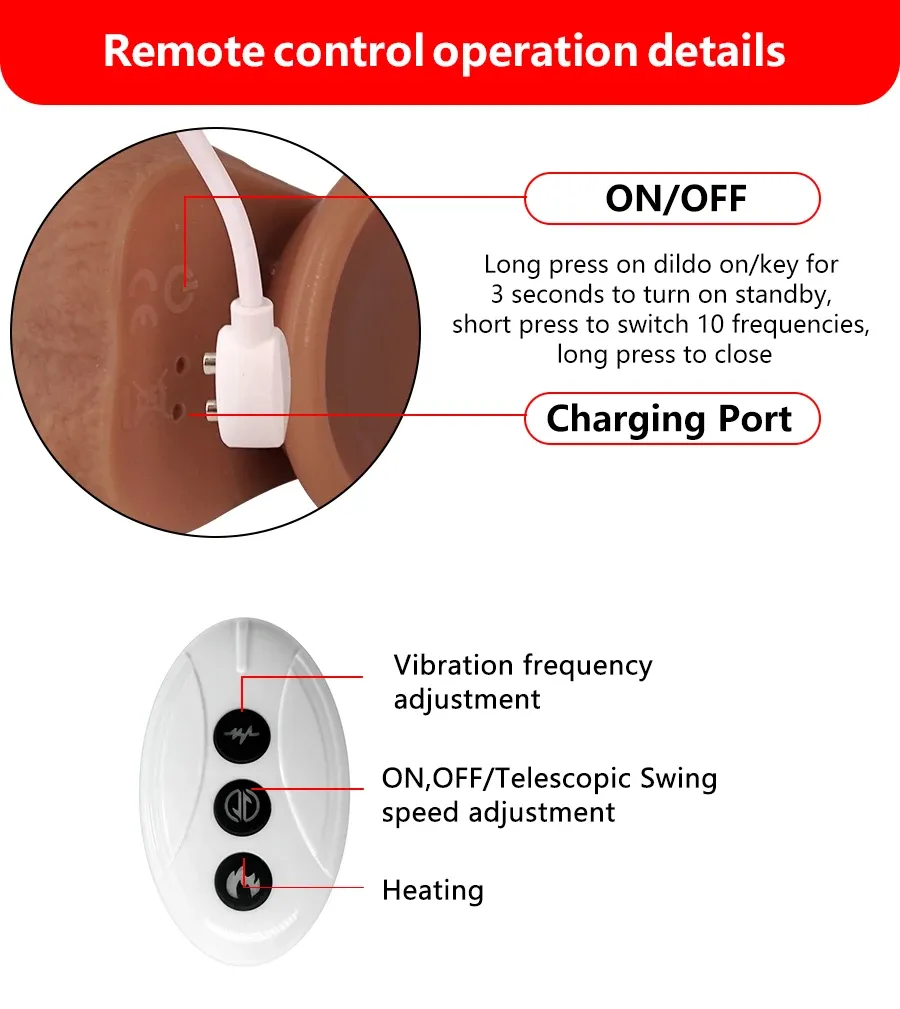 9 Modes Remote Control Heating & Thrusting Thickened Dildo