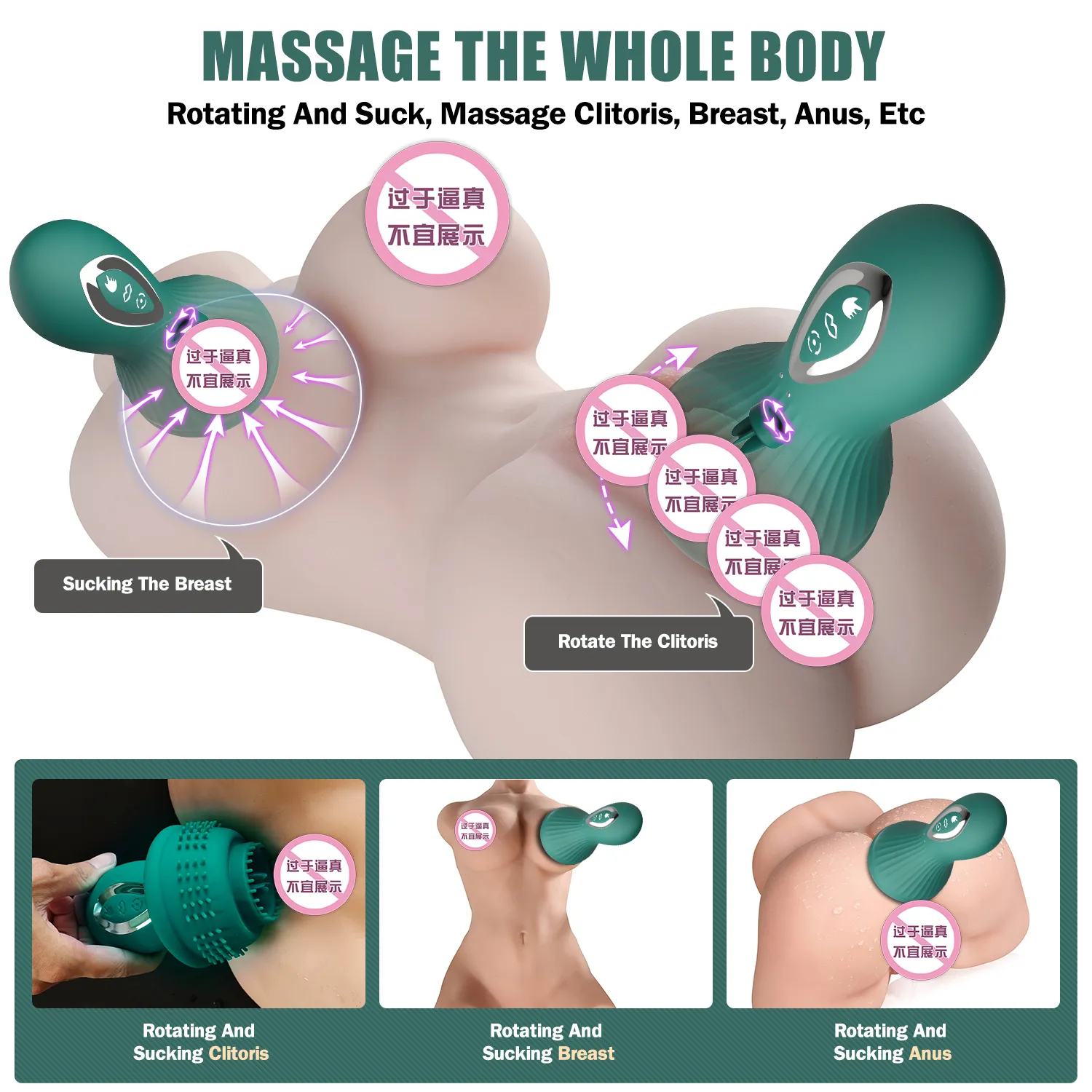 Dual 7 Frequencies Rotating Suction Vibrator & Breast Toy