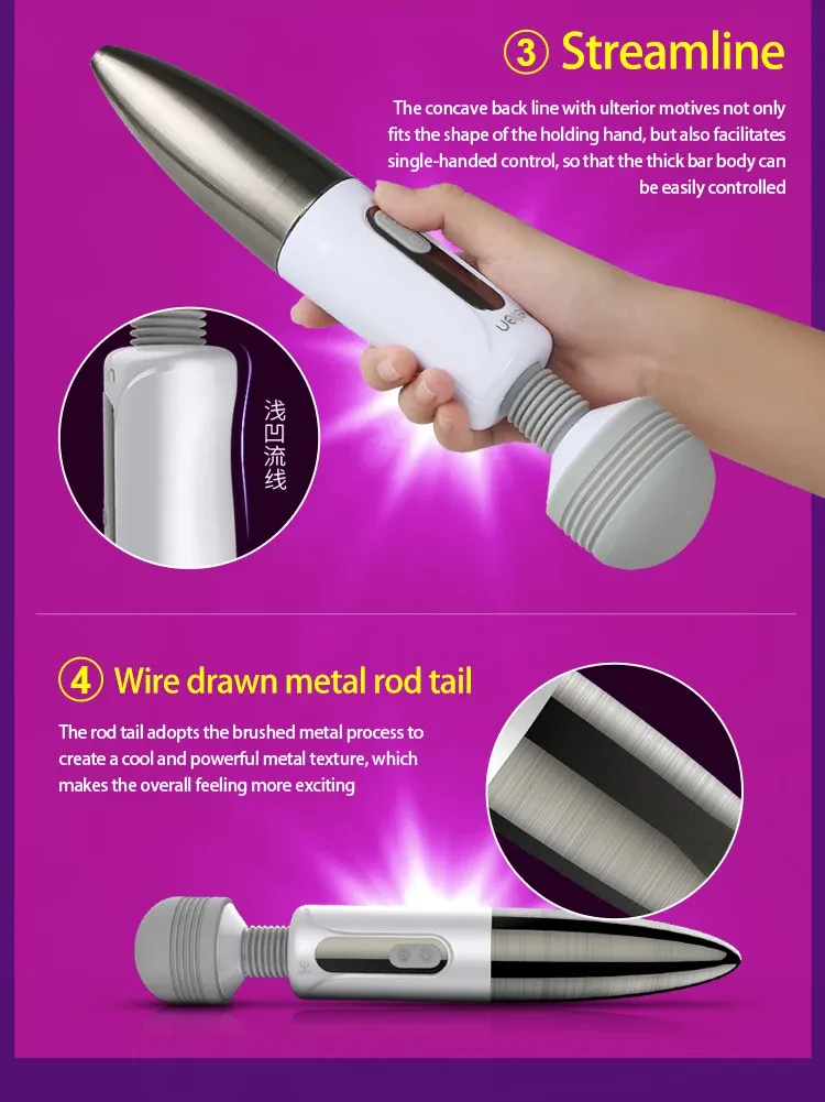 LETEN 5 Vibration Modes 6 Pulse Current Levels Wand Vibrator