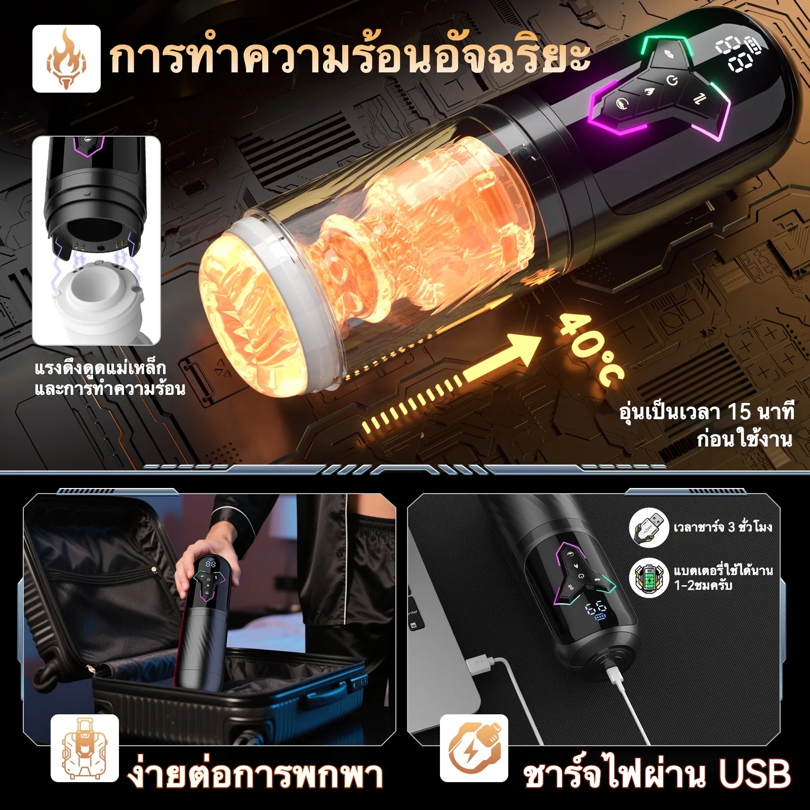 จิ๋มกระป๋องออโต้ จิ๋มกระป๋องอัตโนมัติ ดูด+ยืดหด+สั่น ทำความร้อน APP