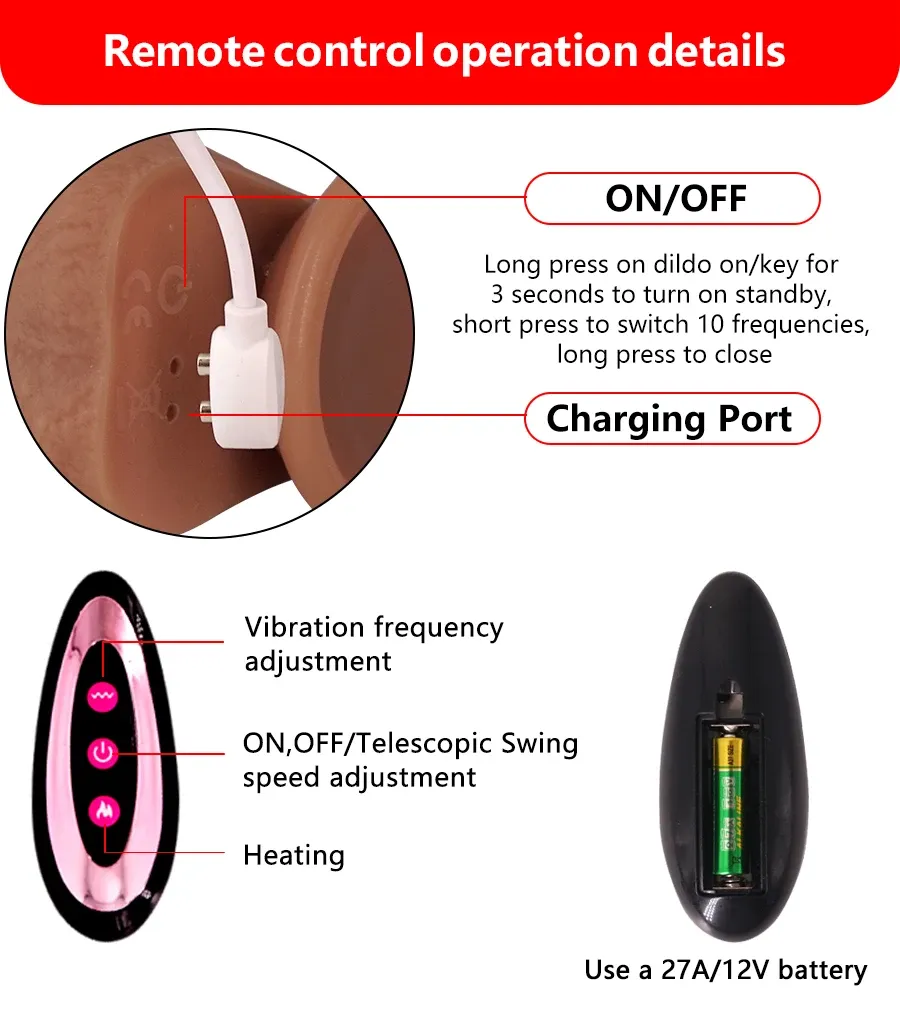 Extra-Long Heated 9 Frequencies Thrusting Realistic Dildo