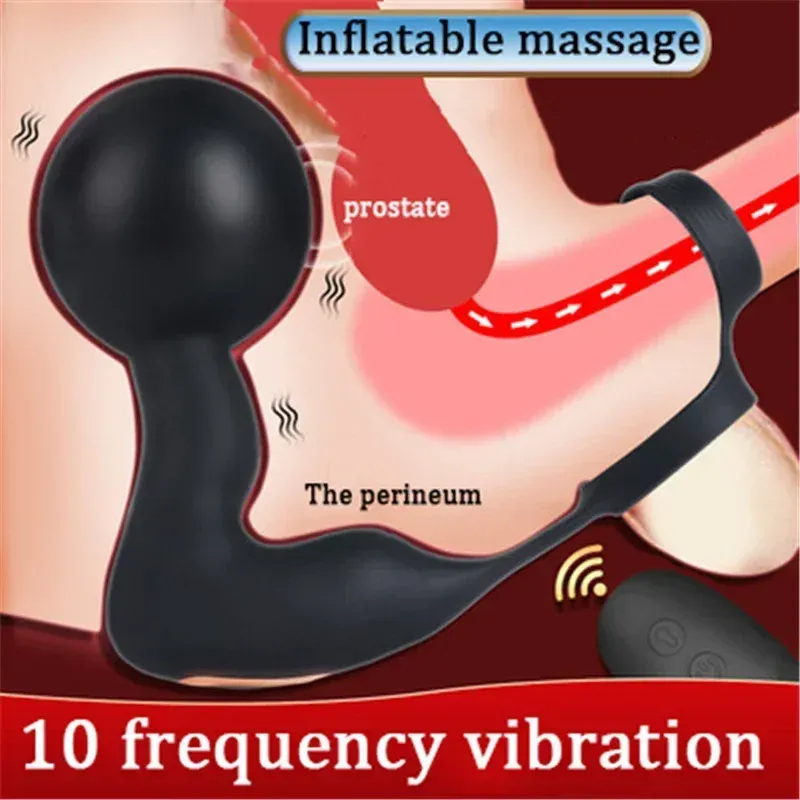 Inflatable Prostate Massager & Butt Vibrator Dual Cock Rings