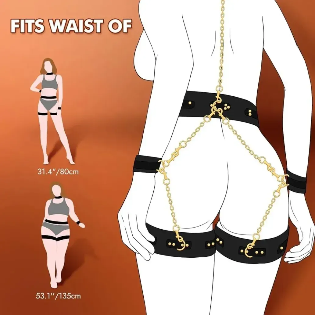 ชุดเซท BDSM ชุดปลอกคอ-กุญแจมือ-กุญแจเท้าแบบชิ้นเดียว วัสดุ PU