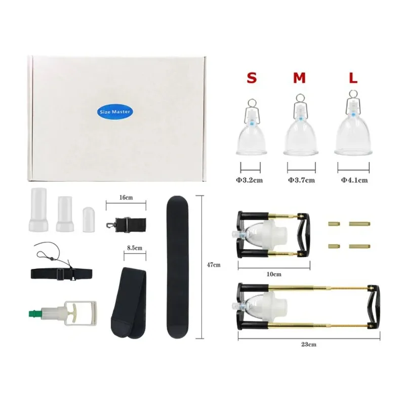 Male 3In1 Adjustable Vacuum Penis Stretcher Set With 3 Sleeves