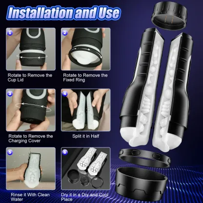 Split-Type Open-Close Vibarting Male Masturbator Dual Engines