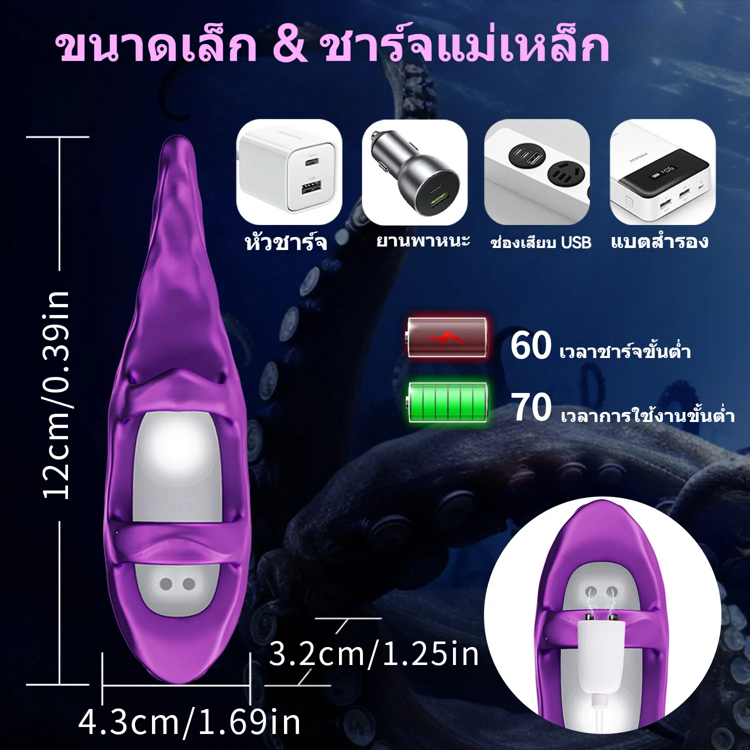 ไข่สั่น 10 ความถี่การสั่น ออกแบบเลียนแบบหนวดปลาหมึก ออกแบบสำหรับสวมนิ้ว
