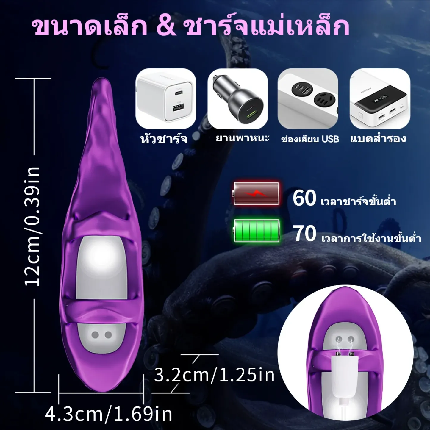 ไข่สั่น 10 ความถี่การสั่น ออกแบบเลียนแบบหนวดปลาหมึก ออกแบบสำหรับสวมนิ้ว