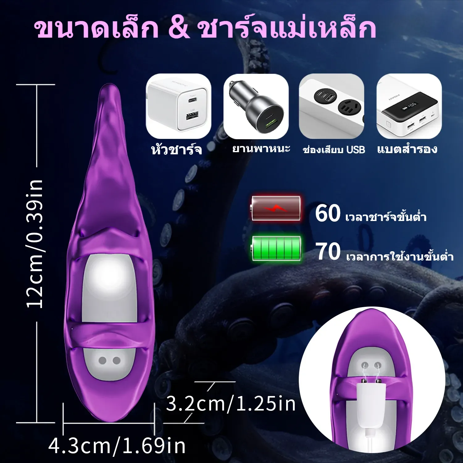 ไข่สั่น 10 ความถี่การสั่น ออกแบบเลียนแบบหนวดปลาหมึก ออกแบบสำหรับสวมนิ้ว