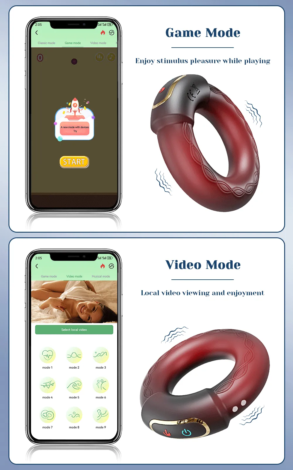 ห่วงชะลอการหลั่ง ห่วงรัดควย ระบบขับเคลื่อนคู่ สามารถอุ่นได้ APP