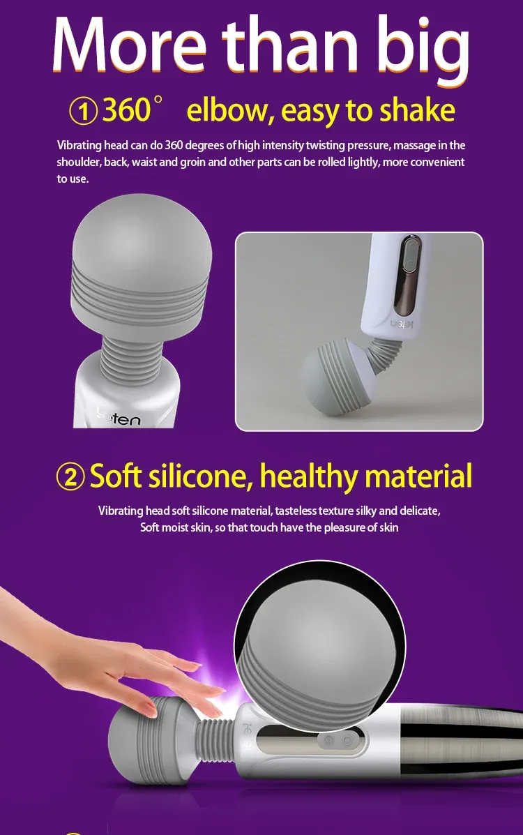 LETEN 5 Vibration Modes 6 Pulse Current Levels Wand Vibrator