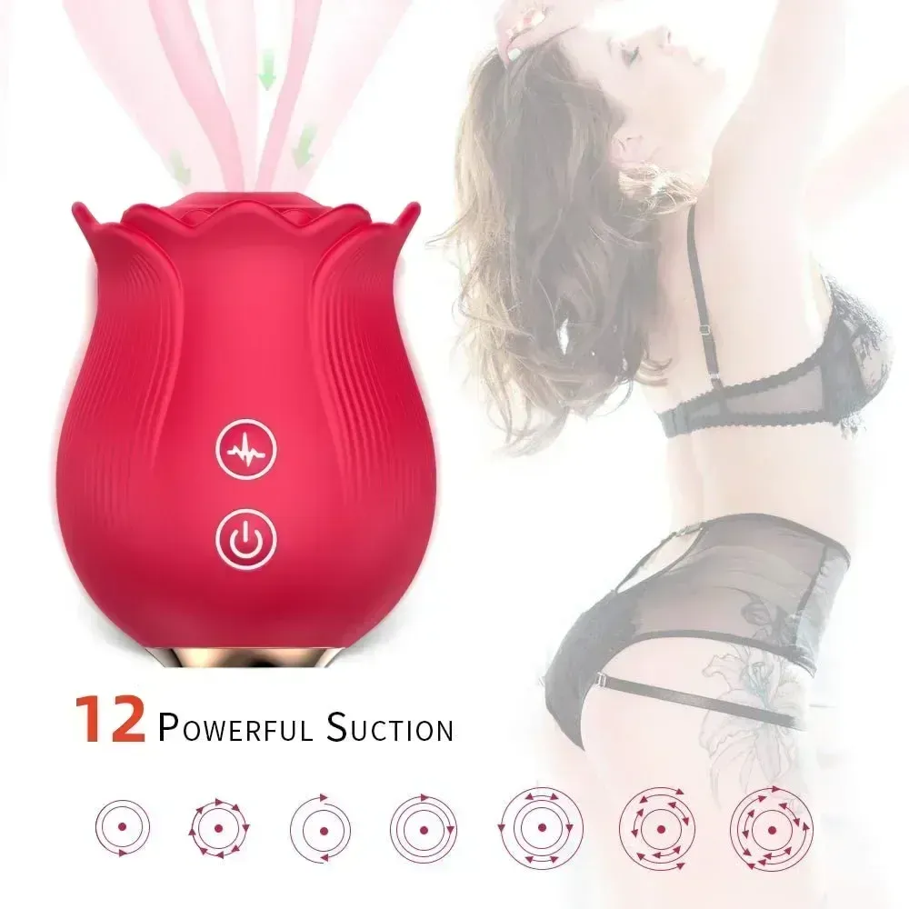 Rose Shaped 12 Suction Modes Clitoral Vibrator & Breast Toy