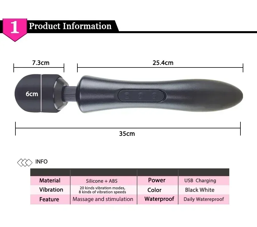 Extra-Large 8 Speeds 20 Modes USB Charging AV Wand Vibrator