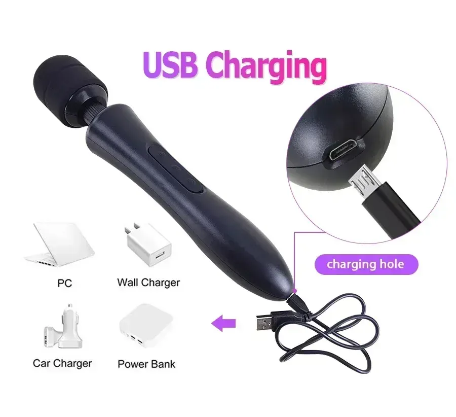 Extra-Large 8 Speeds 20 Modes USB Charging AV Wand Vibrator