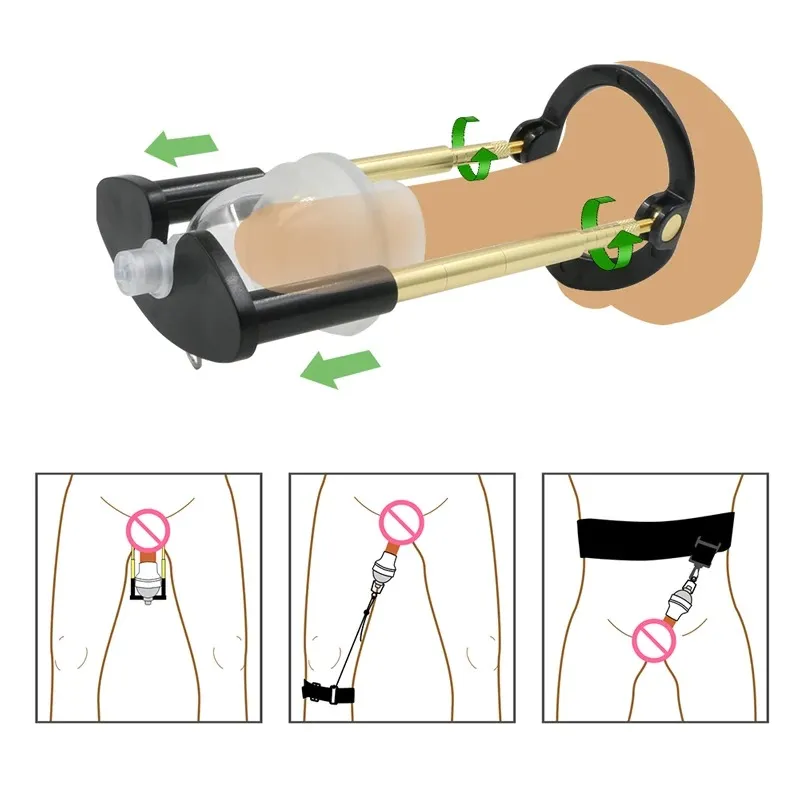 Male 3In1 Adjustable Vacuum Penis Stretcher Set With 3 Sleeves