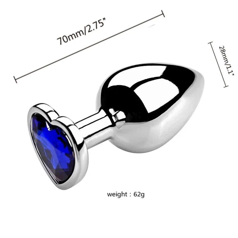 Silver Butt Plug With Heart-Shaped Base 3 Sizes And 4 Colors