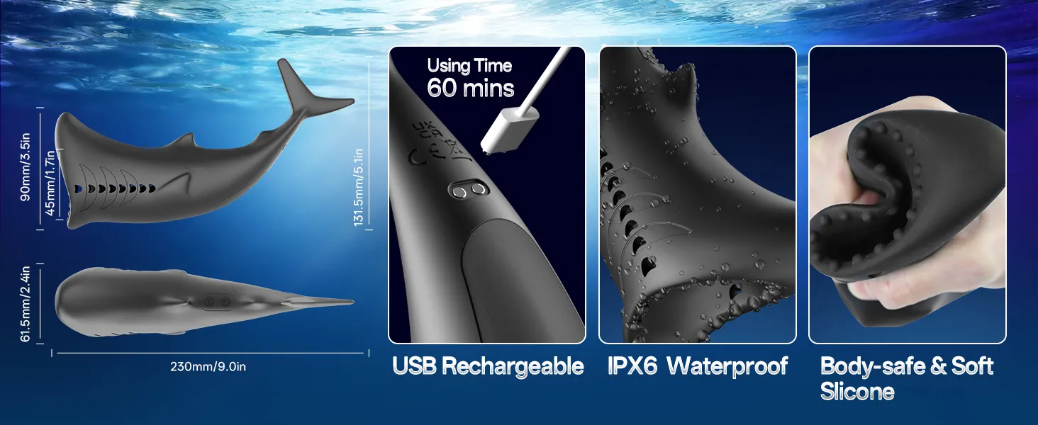 9 Modes Licking & Vibrating App Shark Shaped Masturbator