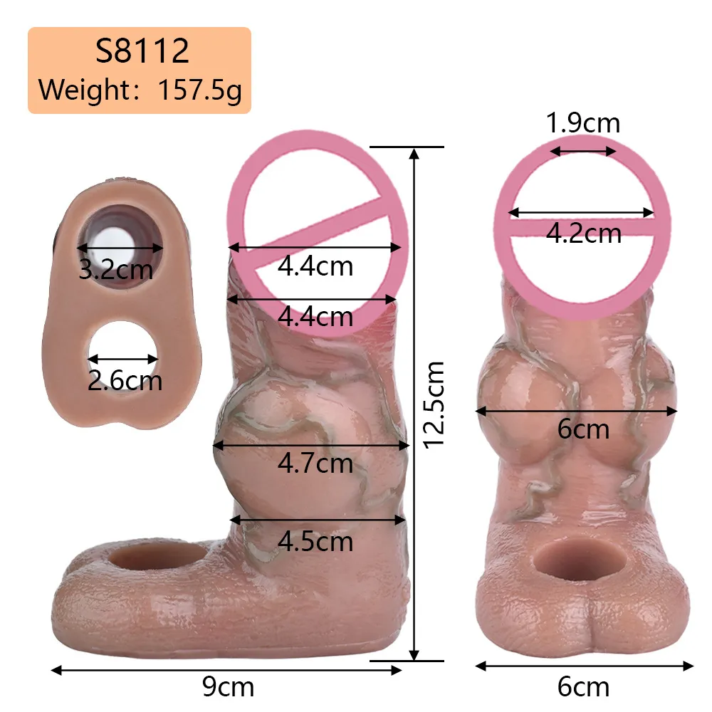 ปลอกเพิ่มขนาด ออกแบบสมจริงสูง เส้นเลือดโปน ระบบล็อกน้ำเชื้อ S8112