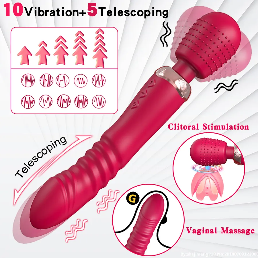 10 Vibrating & 5 Thrusting Dual Wand Dildo Vibrators
