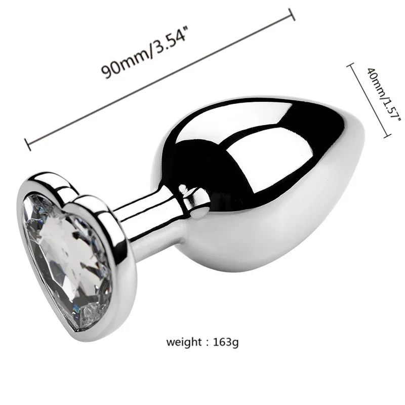 Silver Butt Plug With Heart-Shaped Base 3 Sizes And 4 Colors