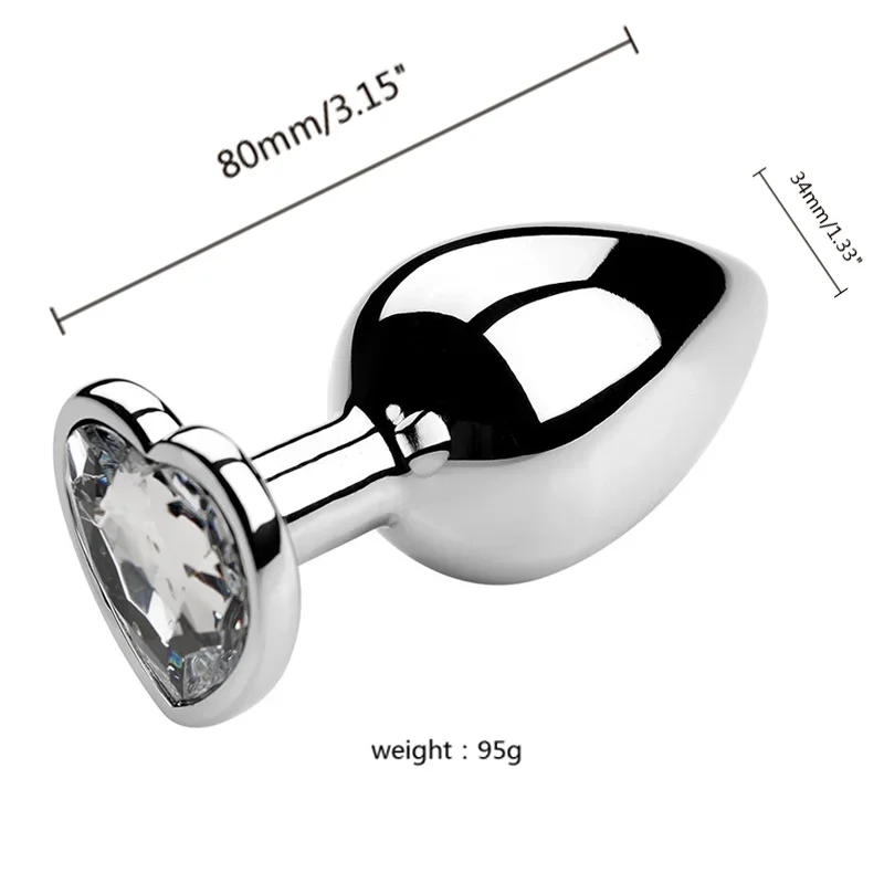 Silver Butt Plug With Heart-Shaped Base 3 Sizes And 4 Colors