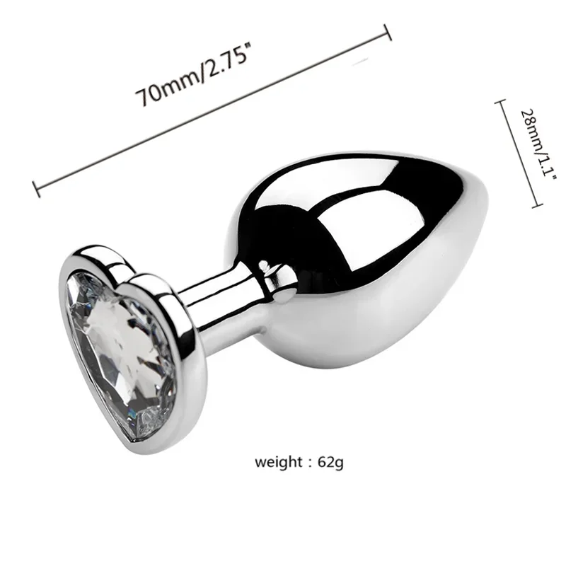 Silver Butt Plug With Heart-Shaped Base 3 Sizes And 4 Colors