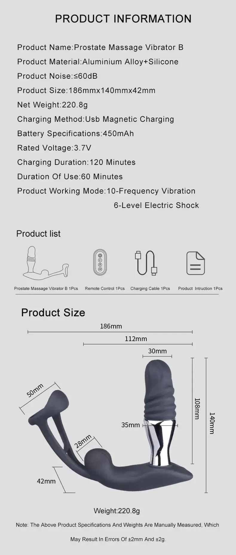 ของเล่นประตูหลัง เครื่องนวดต่อมลูกหมาก ระบบสั่น 10 ระดับ รีโมทไร้สาย