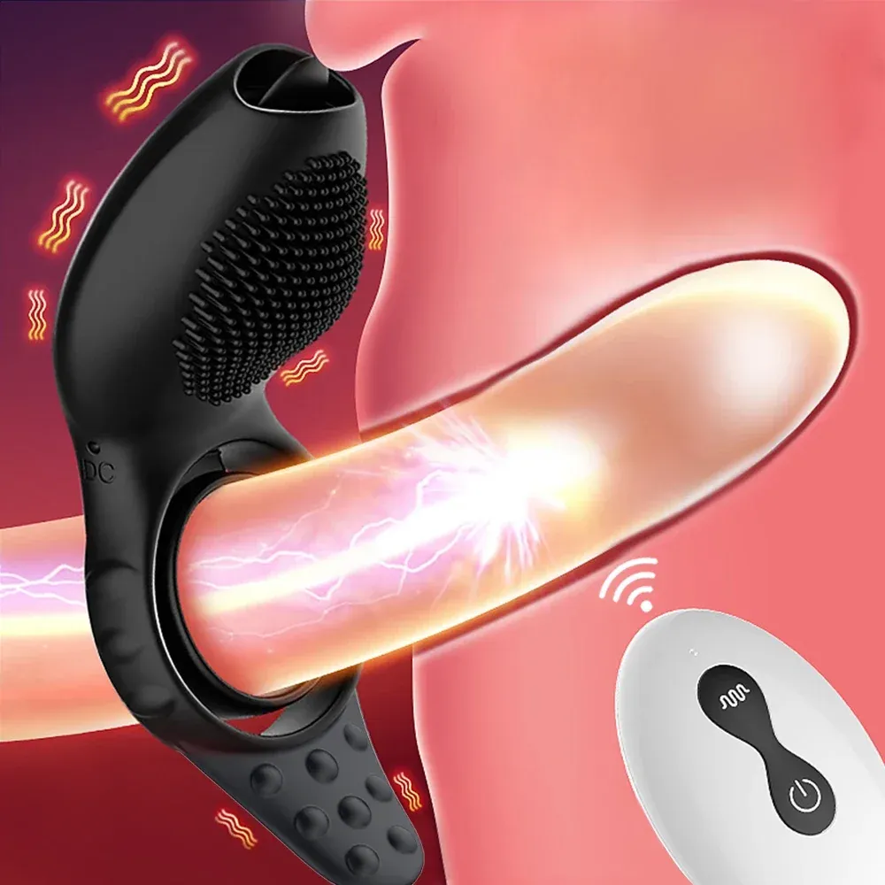 Couple 3-In-1 Tongue Remote Control Vibrator With Cock Ring