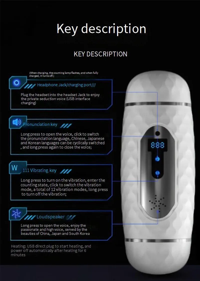 Realistic Vagina Heating Male Masturbator Dual Timing System