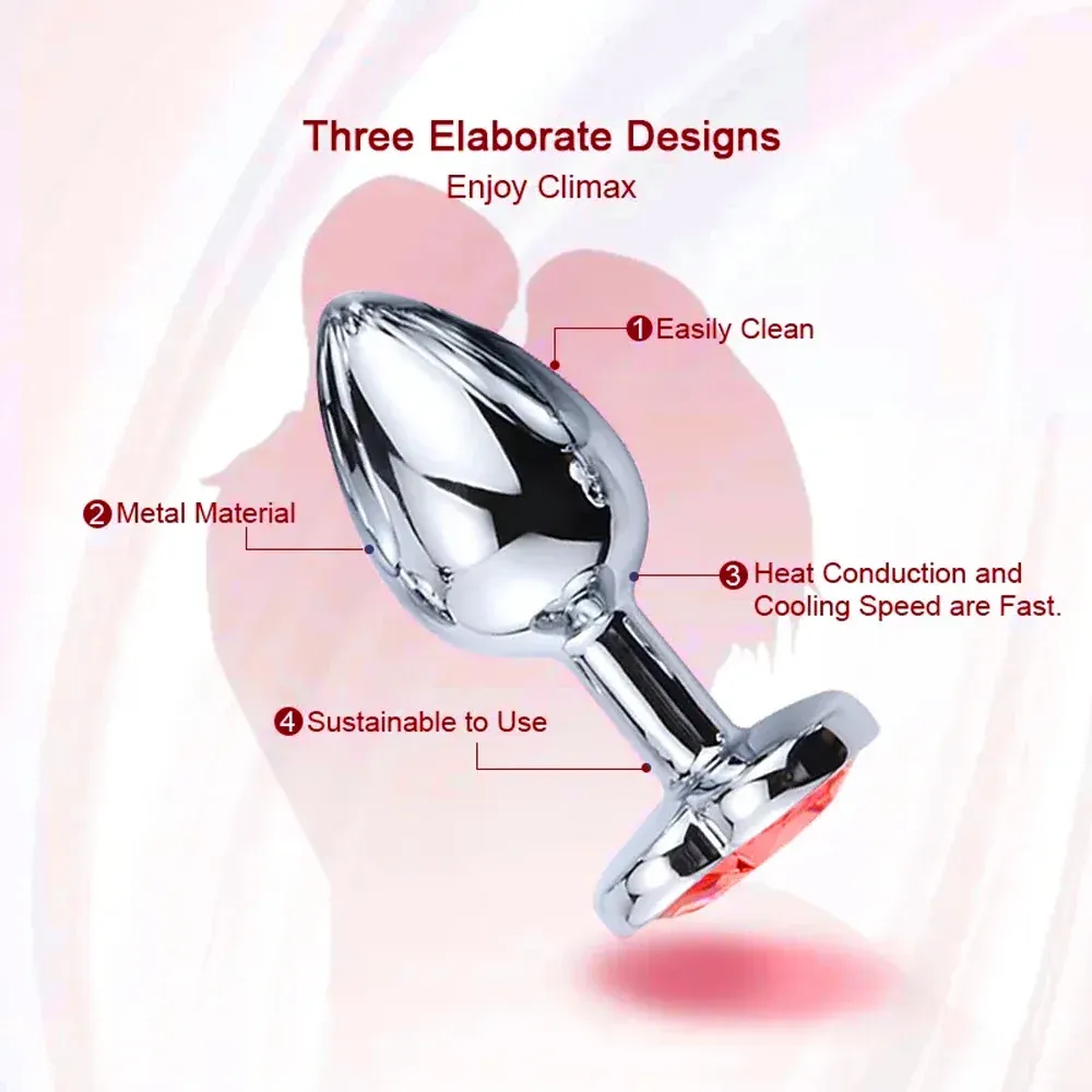 Silver Butt Plug With Heart-Shaped Base 3 Sizes And 4 Colors