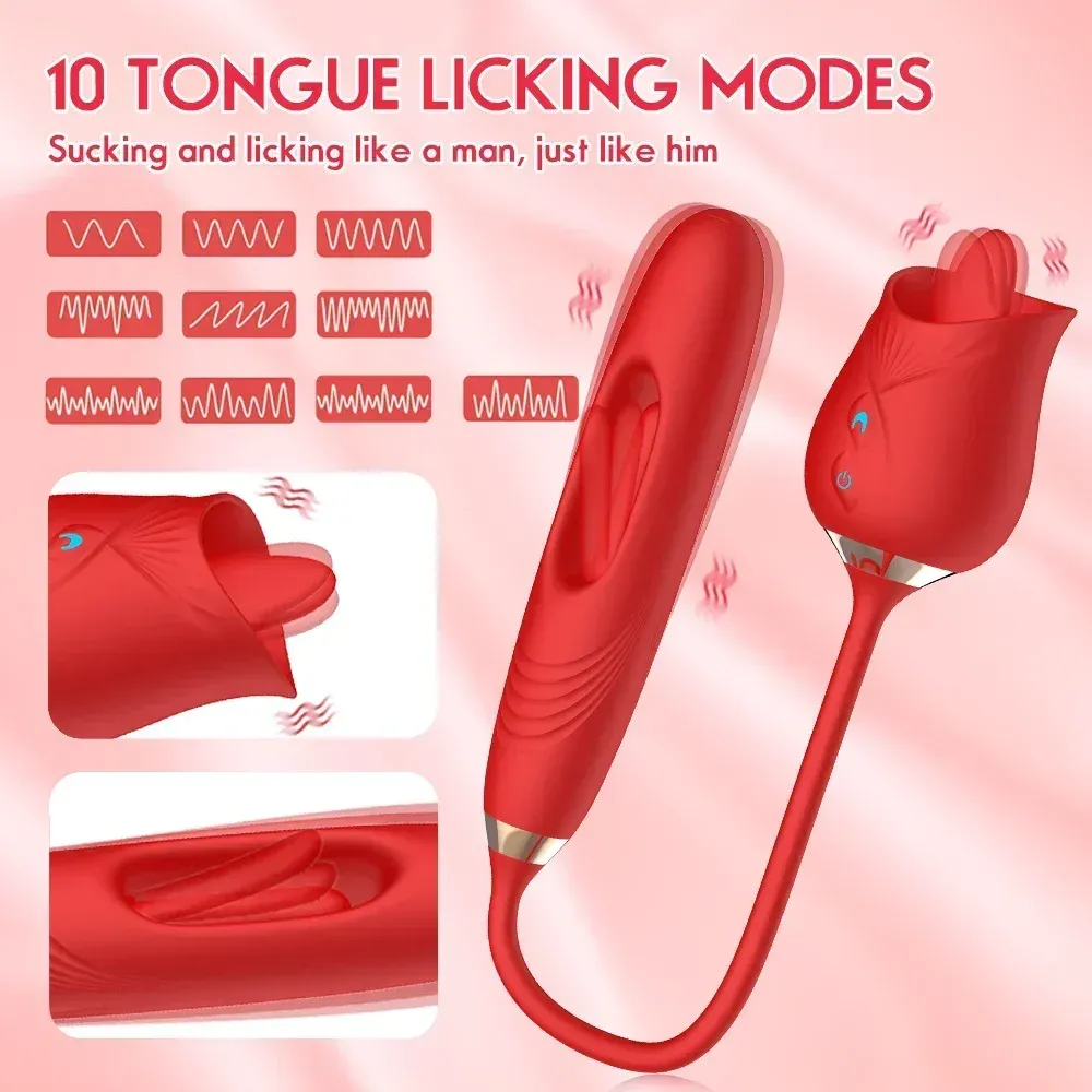 Rose Shaped Licking Heating Dual G-Spot & Clitoral Vibrator