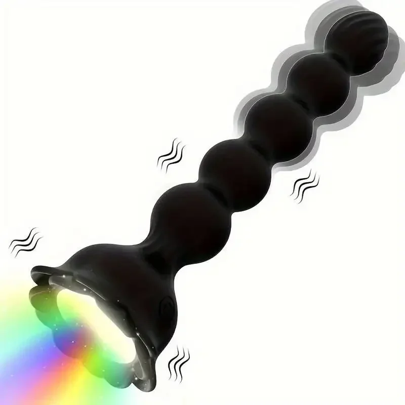 缺主图ต่อมลูกหมากเครื่องนวด 10 โหมดการสั่นสะเทือน ไฟสีรุ้ง ออกแบบลูกปัด ควบคุมระยะไกล ซิลิโคนสองชั้น