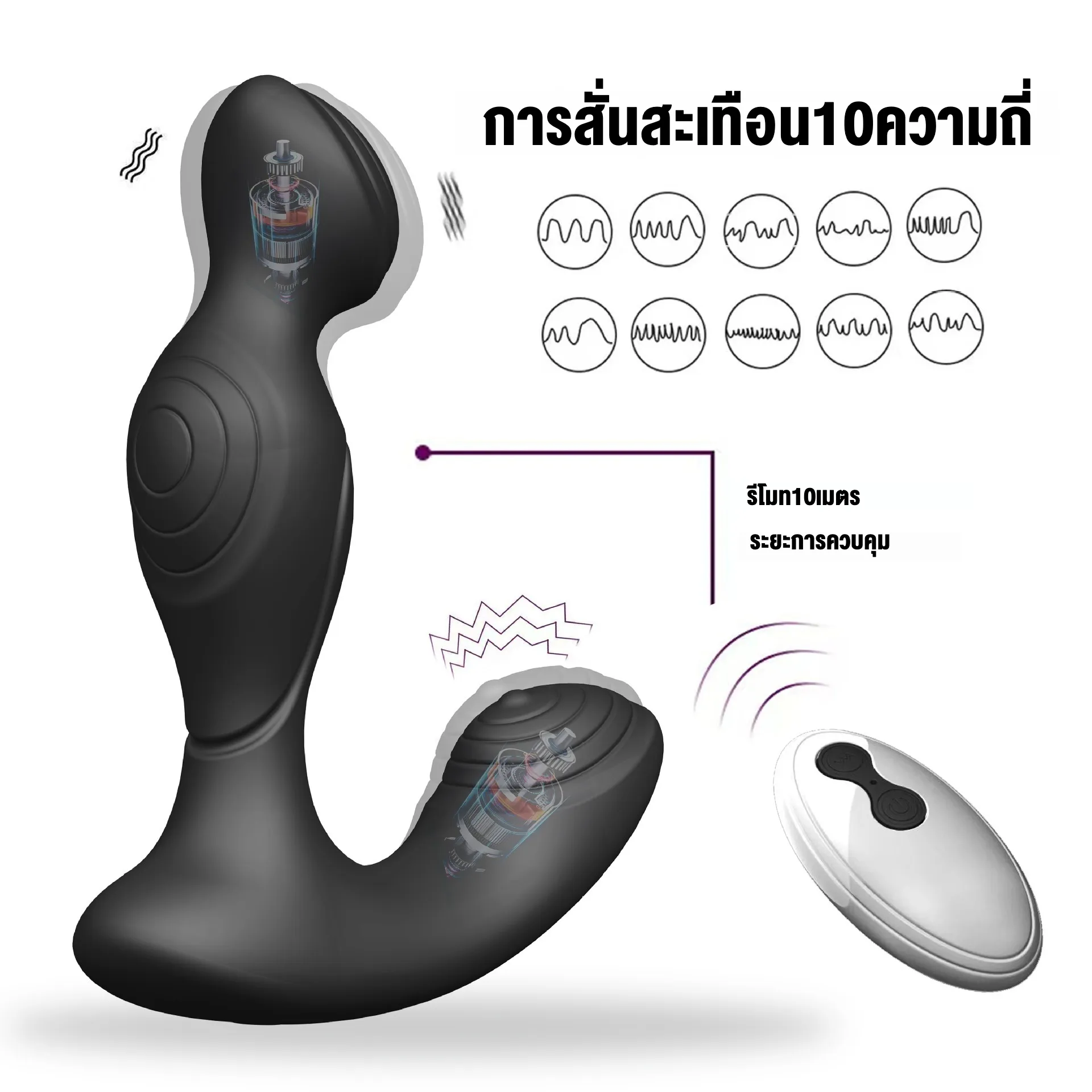 ของเล่นประตูหลัง เครื่องนวดต่อมลูกหมาก มอเตอร์คู่ ฟังก์ชันรีโมท
