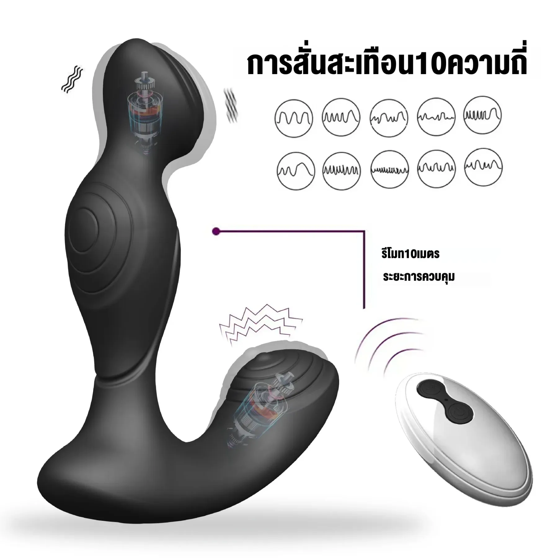 ของเล่นประตูหลัง เครื่องนวดต่อมลูกหมาก มอเตอร์คู่ ฟังก์ชันรีโมท