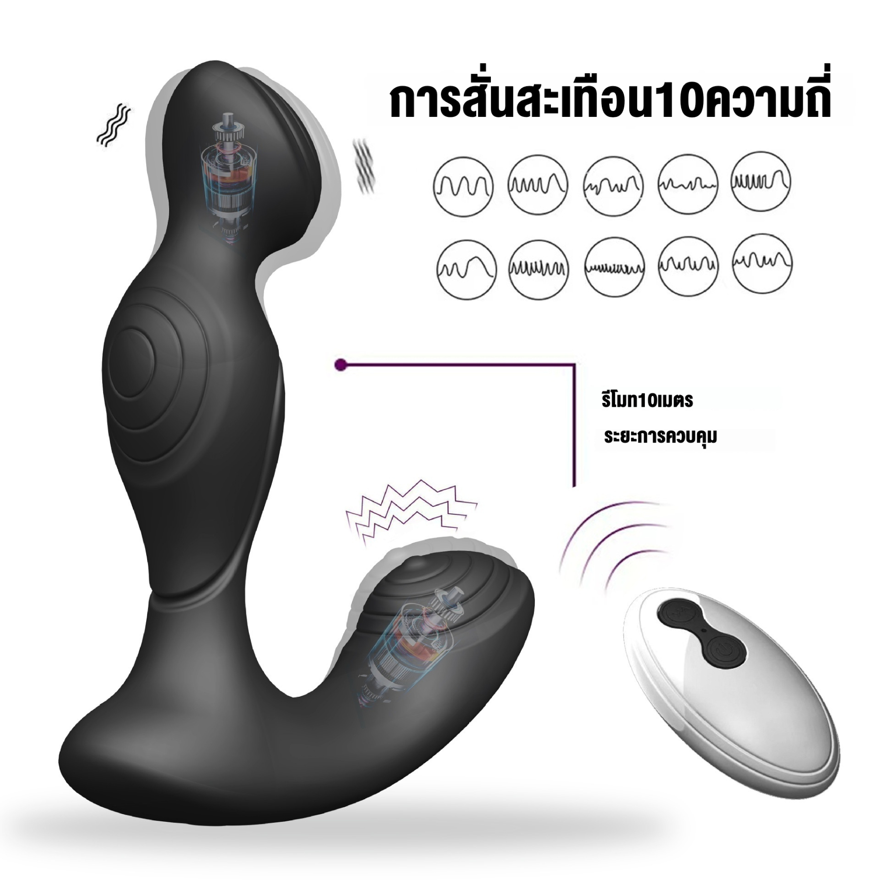0124 ต่อมลูกหมากเครื่องนวด มอเตอร์คู่ กระตุ้นหลายจุด 10 ระดับความสั่น ควบคุมระยะไกล