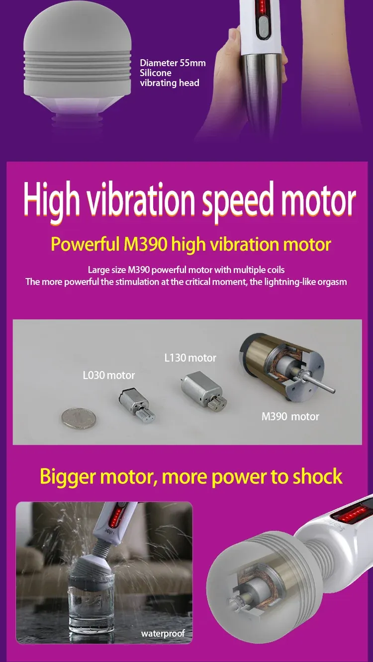 LETEN 5 Vibration Modes 6 Pulse Current Levels Wand Vibrator